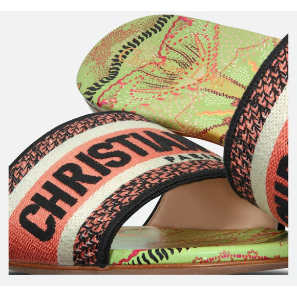 Christian Dior In Lights Dway Green Pink Embroidered Logo Slide Flat Sandal 35.5 - Picture 5 of 11